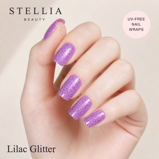 Stellia Beauty Lilac Glitter Nail Wraps manicure