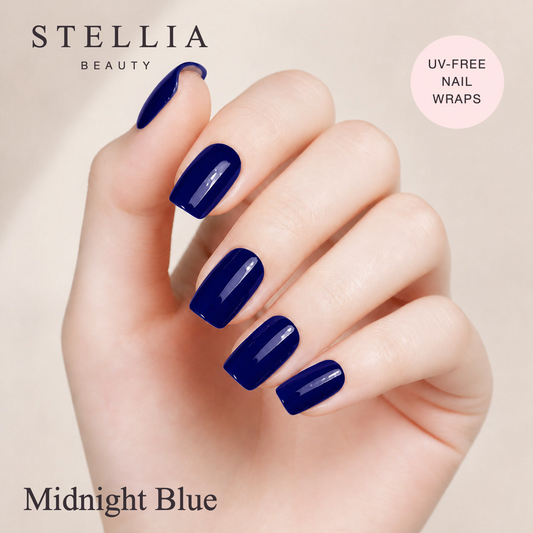 Stellia Beauty Midnight Blue Nail Wraps – High Gloss Finish manicure