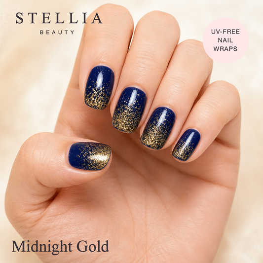 Stellia Beauty Midnight Gold Glitter Nail Wraps – Navy Glitter Manicure manicure
