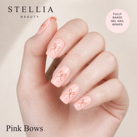 Stellia Beauty Pink Bows Fully Cured Gel Nail Wraps manicure