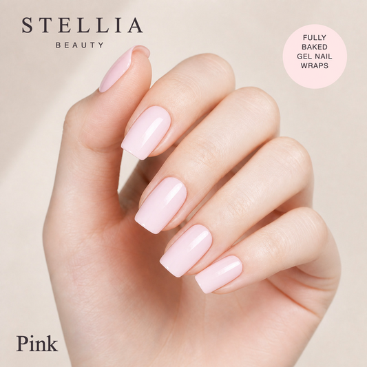 Stellia Beauty Pink Fully Cured Gel Nail Wraps manicure