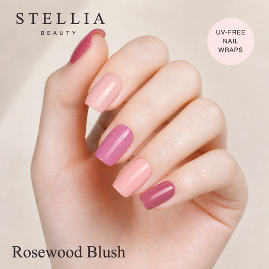 Stellia Beauty Rosewood Blush Nail Wraps – Mauve & Pink Gradient Set manicure