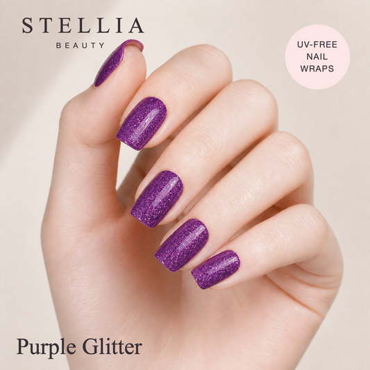 Stellia Beauty Purple Glitter Nail Wraps – Sparkling Salon Finish manicure