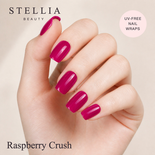 Stellia Beauty Raspberry Crush Nail Wraps - Bold Pink Glam manicure