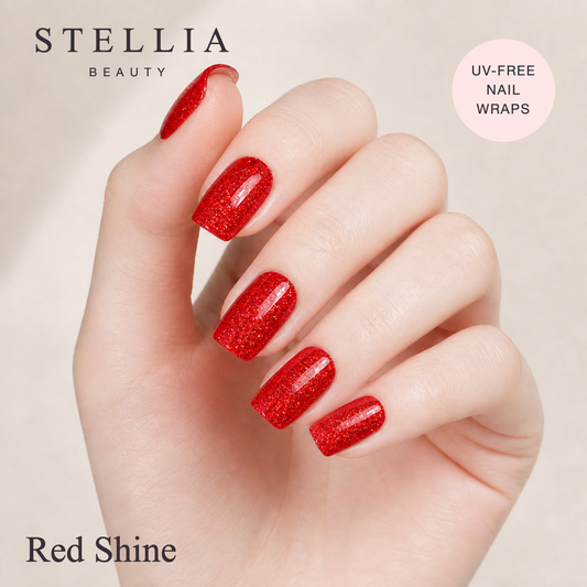 Stellia Beauty Red Shine Glitter Nail Wraps manicure