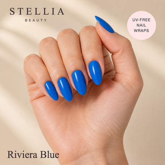Stellia Beauty Riviera Blue Nail Wraps – Glossy Blue Manicure manicure
