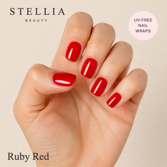 Stellia Beauty Ruby Red Nail Wraps – Glossy Red Manicure manicure