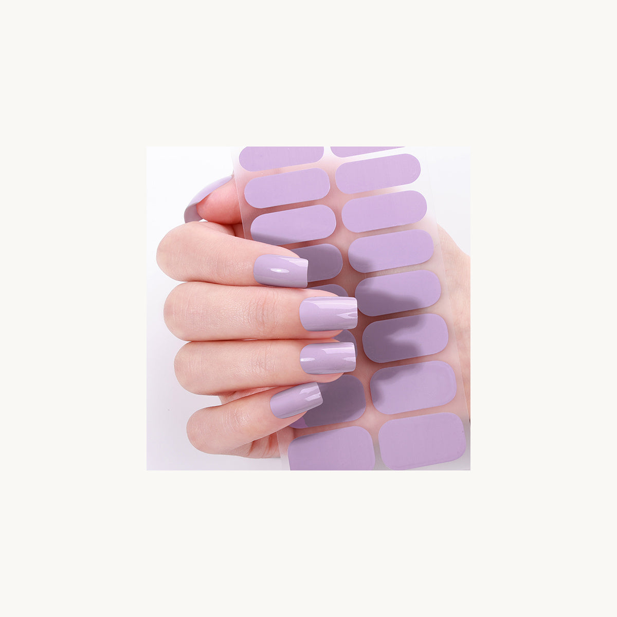Stellia Beauty Soft Lilac nail wraps in a second glossy pastel lilac manicure view