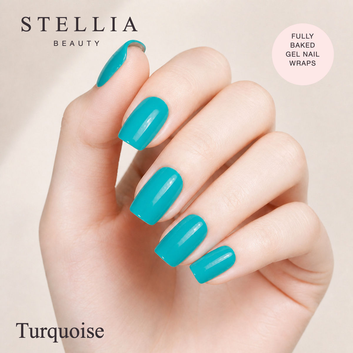 Stellia Beauty Turquoise Fully Cured Gel Nail Wraps manicure