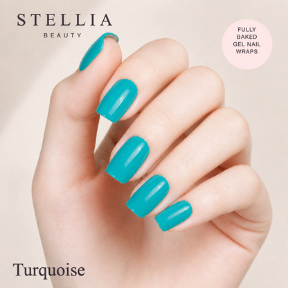 Stellia Beauty Turquoise Fully Cured Gel Nail Wraps manicure