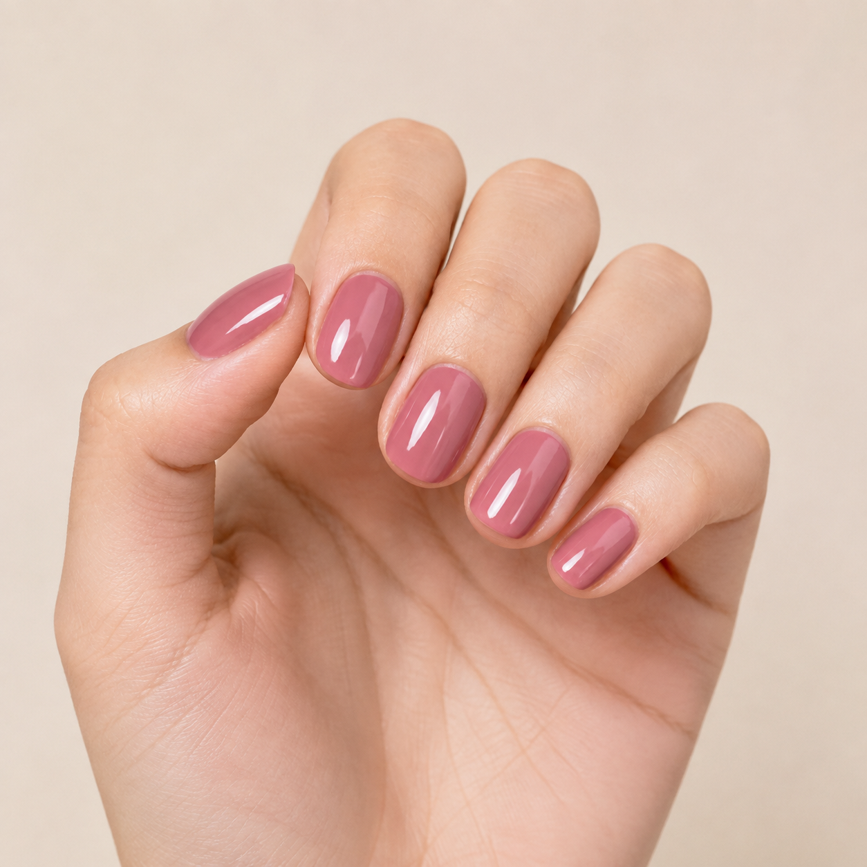 Stellia Beauty Vintage Rose nail wraps on a glossy dusty rose pink manicure