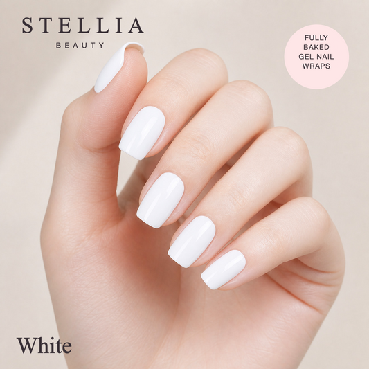 Stellia Beauty White Fully Cured Gel Nail Wraps manicure